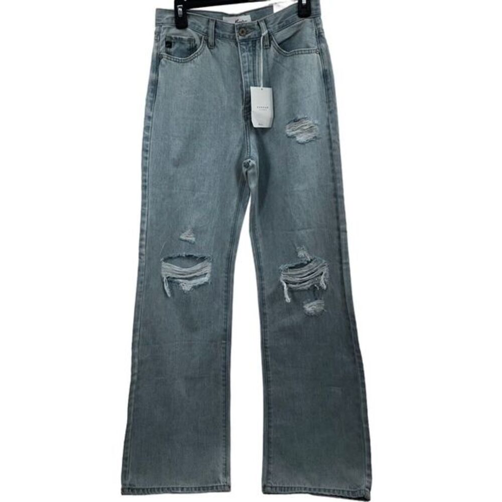 KanCan Distressed Wide Leg Jeans in Faded Blue